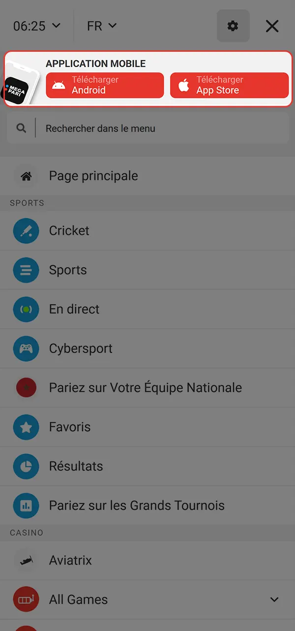 انظر كيفية الوصول إلى منصة Megapari على Android.