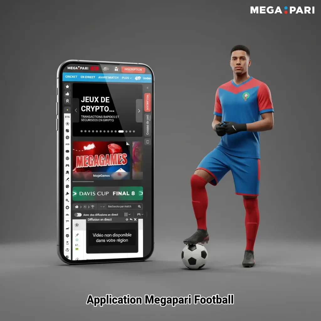 App Megapari Football sur Android APK et PWA iOS: smartphones affichant cotes, mise et coupon de paris au Maroc