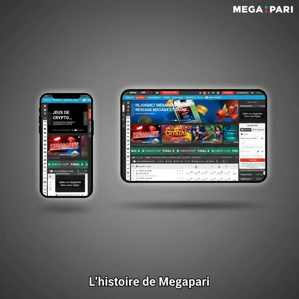 Infographie sur l’histoire de Megapari: fondée en 2019, licence Curaçao, paris et casino, promos, adapté au Maroc