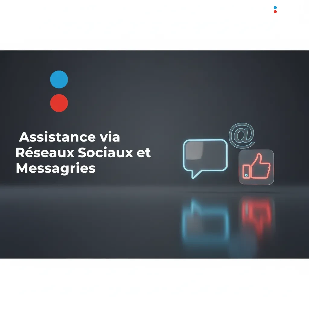 Assistance via réseaux sociaux: logos Telegram, WhatsApp, Messenger, X/Twitter. MP pour questions; délai 5–30 min.