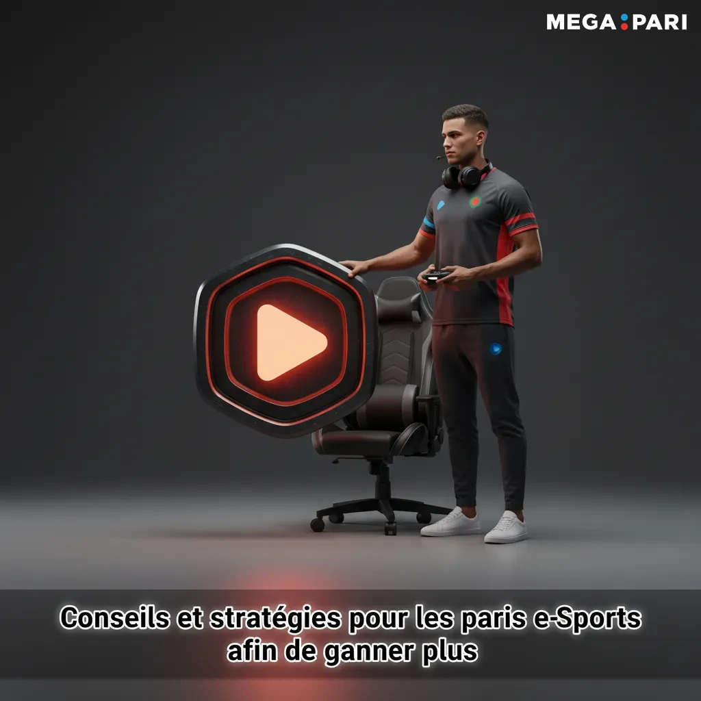 Infographie de conseils et stratégies pour paris eSports: bankroll, recherches, marchés, spécialisation, live, journal.