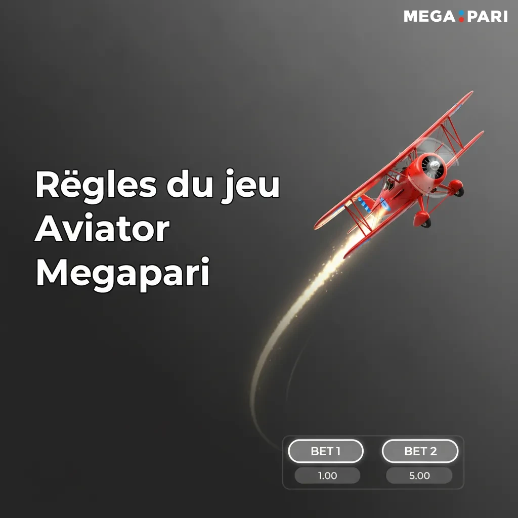 Interface Aviator Megapari: avion, multiplicateur x1+ en hausse, mises réglables, double pari, encaissement, mode démo.